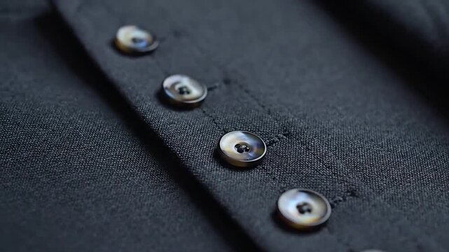 Closeup of a black shirt with motherofpearl buttons.