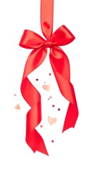 Red ribbon bow with hearts