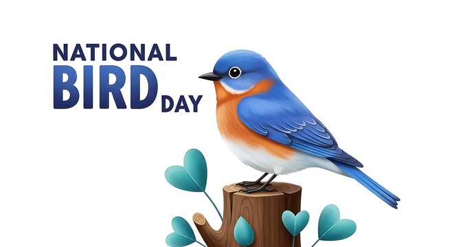 Vibrant bluebird celebrates national bird day on a stump - Powered by Adobe