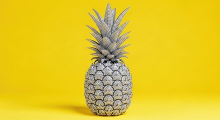 Luxury Diamond Encrusted Pineapple on a Simple Yellow Background Abstract Food Art