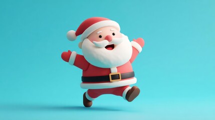 Obraz premium Joyful cartoon santa claus character with a big smile and rosy cheeks running happily on a bright blue background