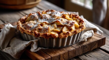 Apple pie crust with tender apple folds