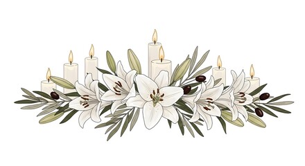 Elegant Easter lilies and glowing candles create a serene and reflective mood, perfect for invitations, spring celebrations, or memorial announcements