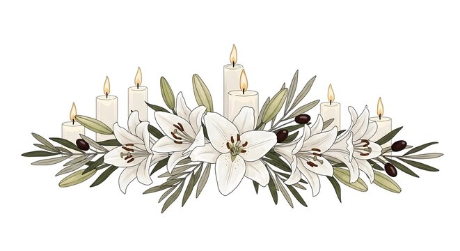 Elegant Easter lilies and glowing candles create a serene and reflective mood, perfect for invitations, spring celebrations, or memorial announcements