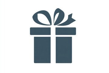 Simple flat design icon of a blue gift box tied with a ribbon bow on a white background