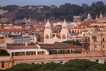 Sunset Skyline of Rome with Historic Domes