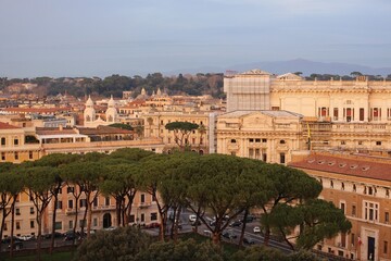 Sunset Skyline of Rome with Historic Domes