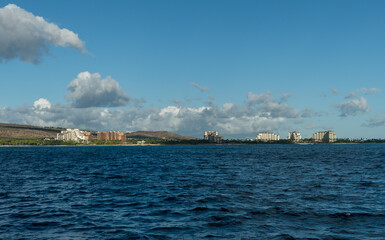 Beautiful west Oahu coastline vista viewed from a boat, Hawaii