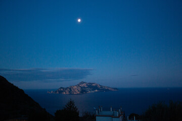 Capri Island at Sunset, View from Sorrento Coast, Italy