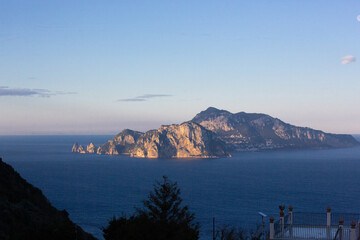 Capri Island at Sunset, View from Sorrento Coast, Italy