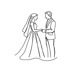 Romantic wedding couple in continuous one line drawing. Single line art illustration of lovely wedding couple.