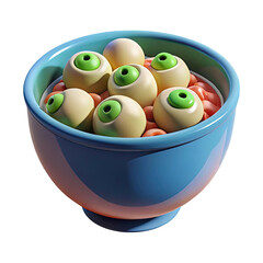 3d illustration of a bowl of eyeballs with red beans, isolated on transparent background