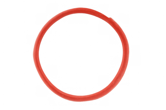 Red rubber band forming a perfect circle, elastic office supply for binding and organizing documents, transparent background
