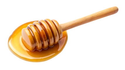 Honey dipper with dripping honey, showcasing the natural sweetness and golden color on transparent background