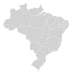 Grey with White Outline Brazil Map with District Borders American Country
