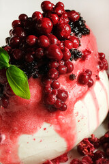 elegant berry dessert, delicious meringue with berries, festive pavlova topped