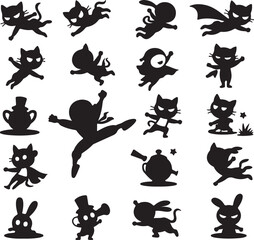 Naklejka premium Cartoon Silhouette Characters Collection on White Background