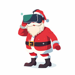 Virtual Reality Santa Claus, Funny Christmas Vector Illustration on White Background