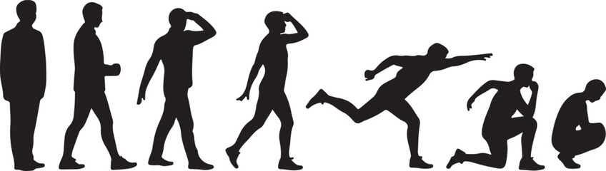 Silhouettes of men in different stages