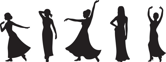 Silhouetted female dancers graceful artistic silhouettes