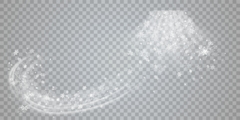 Falling snow on a transparent background. Vector illustration 10 EPS. Abstract snowflake background. Fall of snow.	