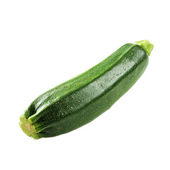 A fresh vibrant green zucchini shown whole against a stark black background highlighting its natural texture and color