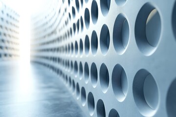 Curved architectural panel featuring circular perforations in a modern design