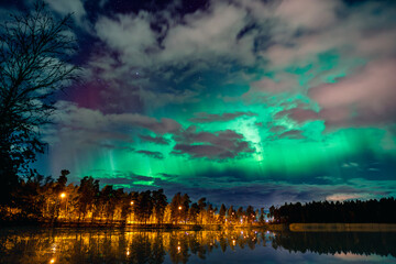  Autumn Aurora Borealis Over Southern Finland Lake