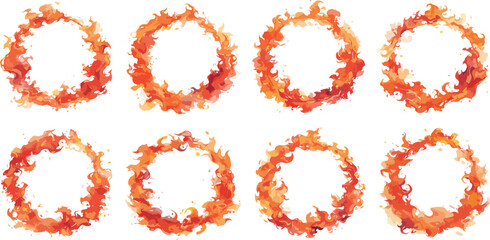 Watercolor Fire Circle Frame Clipart