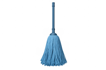 Blue string mop for floor cleaning, household hygiene tool isolated on transparent background