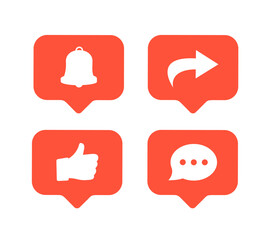 Like, Share, subscribe and comment icons buttons set with black and blue color. Like button, thumb up, comment, repost