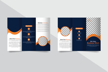 Corporate business editable trifold brochure template. Creative and professional tri-fold brochure vector design for corporate business. minimalist promotion tri fold catalog layout design	