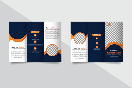 Corporate business editable trifold brochure template. Creative and professional tri-fold brochure vector design for corporate business. minimalist promotion tri fold catalog layout design	