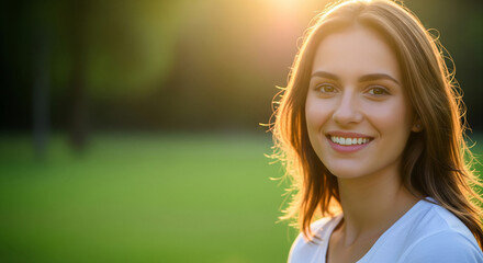 Close-up portrait of a genuinely happy and beautiful smiling woman, radiating positivity and confidence, a perfect concept for joy and self-esteem