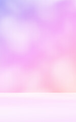 Abstract colourful room studio with pink purple yellow orange blue colours. Shadow of leaves overlay effect. Product presentation showroom. Minimal mock up blurred backdrop.