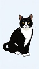 Sitting black and white cat