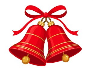 Two red Christmas bells with a red ribbon