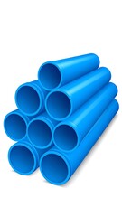 Stack of blue plastic pipes