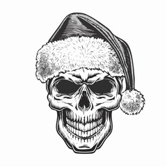 Skull in Santa Hat - Vintage Vector Illustration