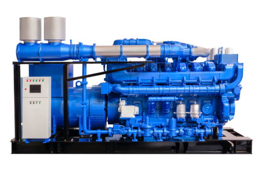 Gas piston mobile  diesel motor electric generator isolated on white background,  industry power energy engine concept