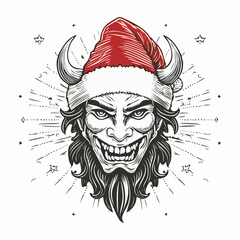 Devil Santa: Black and White Engraved Vector Illustration