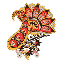 Isolated traditional Asian element Paisley. Traditional colorful paisley vector pattern. Pattern for textile design or fabrics. Fashionable design