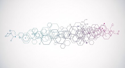 Abstract Network of Hexagons and Lines Connecting Digital Data Points on White Background