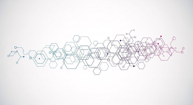 Abstract Network of Hexagons and Lines Connecting Digital Data Points on White Background