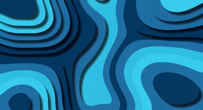 Abstract Blue Layered Topography Waves with Shadows and Highlights