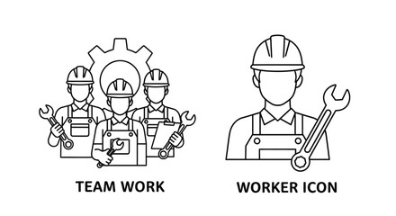 Construction workers and gears a team work and worker icon set