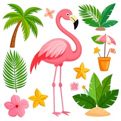 Obraz premium Tropical flamingo and plants