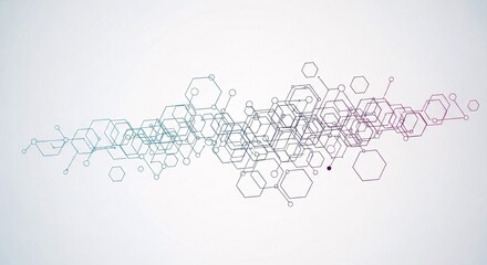 Abstract Molecular Structure Network Connecting Hexagons and Circles on White Background