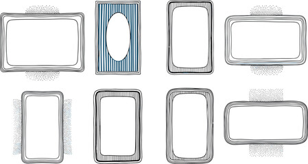 A versatile collection of unique hand-drawn frames in an artistic doodle style, perfect for creative design projects, digital scrapbooking layouts, and decorative graphic elements