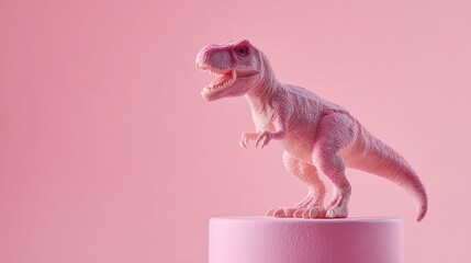 Pink dinosaur toy on display, cute and fierce